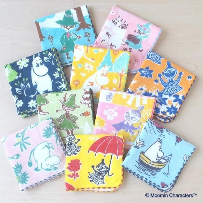 Miyamoto Made in Japan Moomin Handkerchief Towel Gauze Women's Children's Moomin Friends Navy Nordic 25x25cm 06006