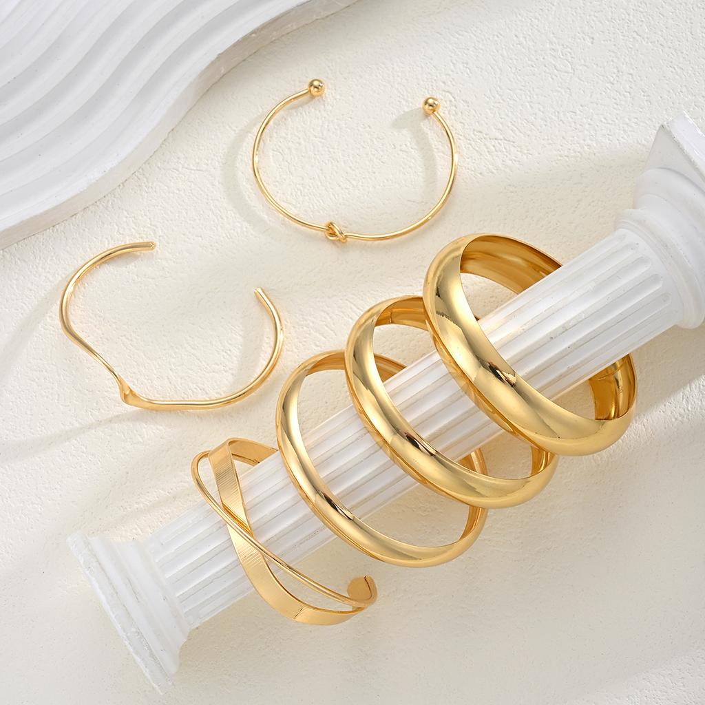 6 PCS/Set Fashion Smooth Geometric Bangles for Women Minimalist Gold Color Line Knot Charm Bracelets Couple Daily Jewelry Gifts