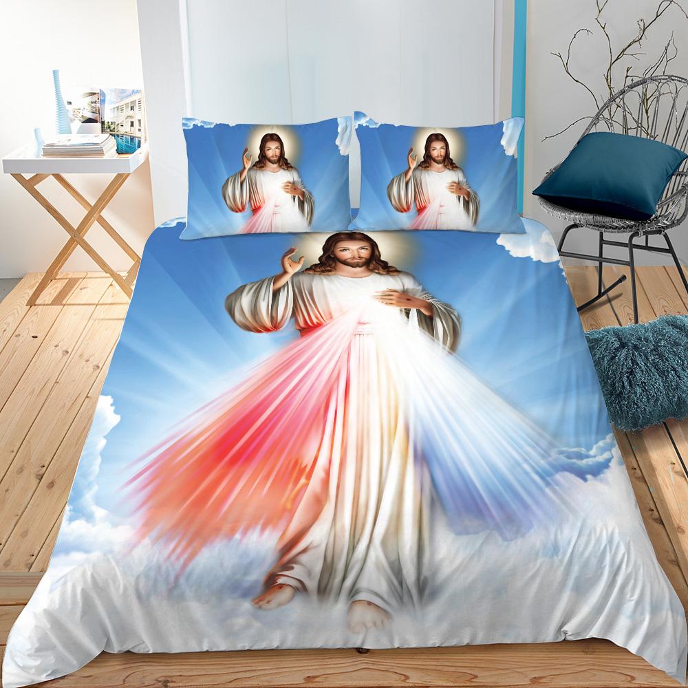 Jesus Bedding Set Christian Retro Comforter Cover for Teens Adult Jesus Christ Believer Quilt Cover Vintage Style Duvet Cover