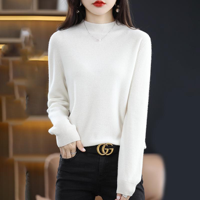 Women's Cashmere Half-Turtleneck Sweater - Thick, Loose, All-Match Wool Knit Pullover for Autumn and Winter
