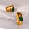 Green Zircon Rectangle Stud Earrings For Women Gold Color Stainless Steel Earring Christmas Wedding Waterproof Jewelry Gift