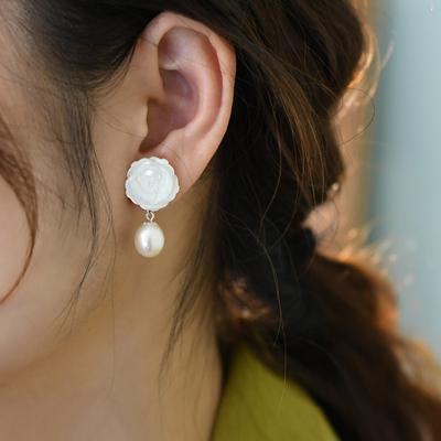 Natürliche Süßwasserperle Muschelblüten Ohrringe 925 Sterling Silber handgefertigter Schmuck für Frauen Geschenk
