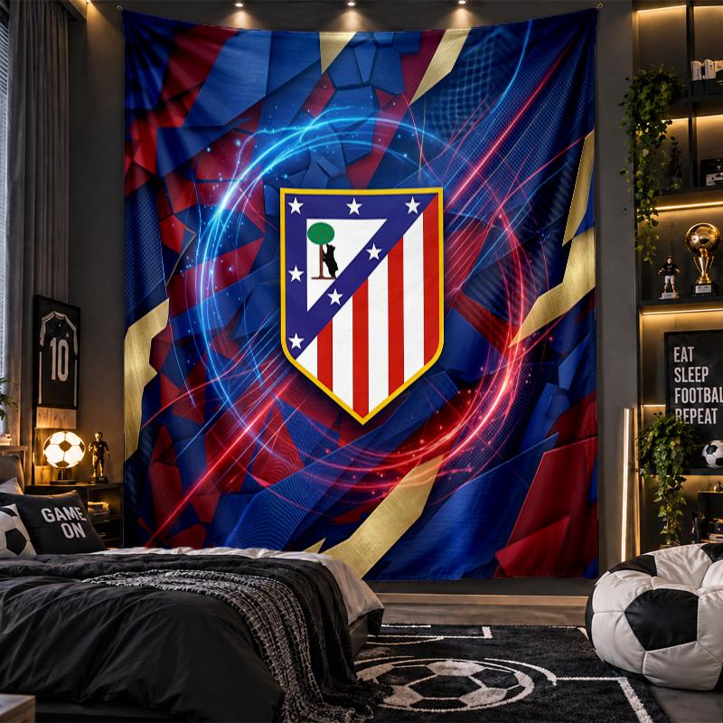 Wandbehang Wandteppich Atletico Madrid Druck Stoff für Wohnzimmer Schlafzimmer Heimdekoration