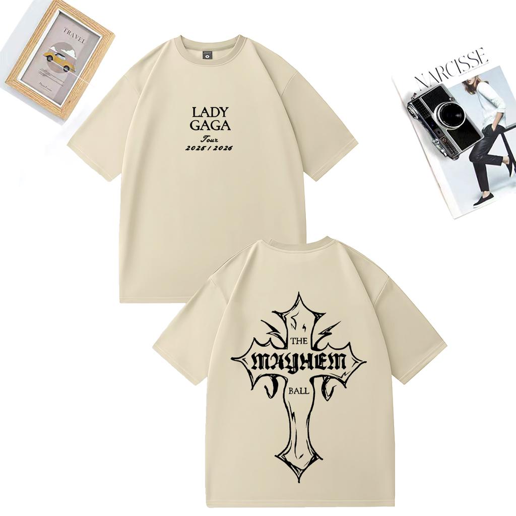 Lady Gaga MAYHEM Cross Cutoff Graphics T Shirt Men women Street Hip Hop short sleeve vintage clothes Casual 100% Cotton TShirts
