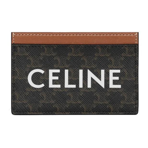 CELINE Triomphe Classic Monogram Canvas with Full-Printed Letter Logo Canvas and Lambskin Combination Card Holder Women's Brown