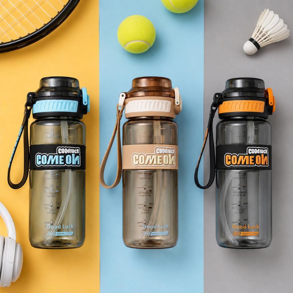 Water bottle plastic sports water cup summer transparent portable cup elastic cover straw cup outdoor riding summer kettle space cup