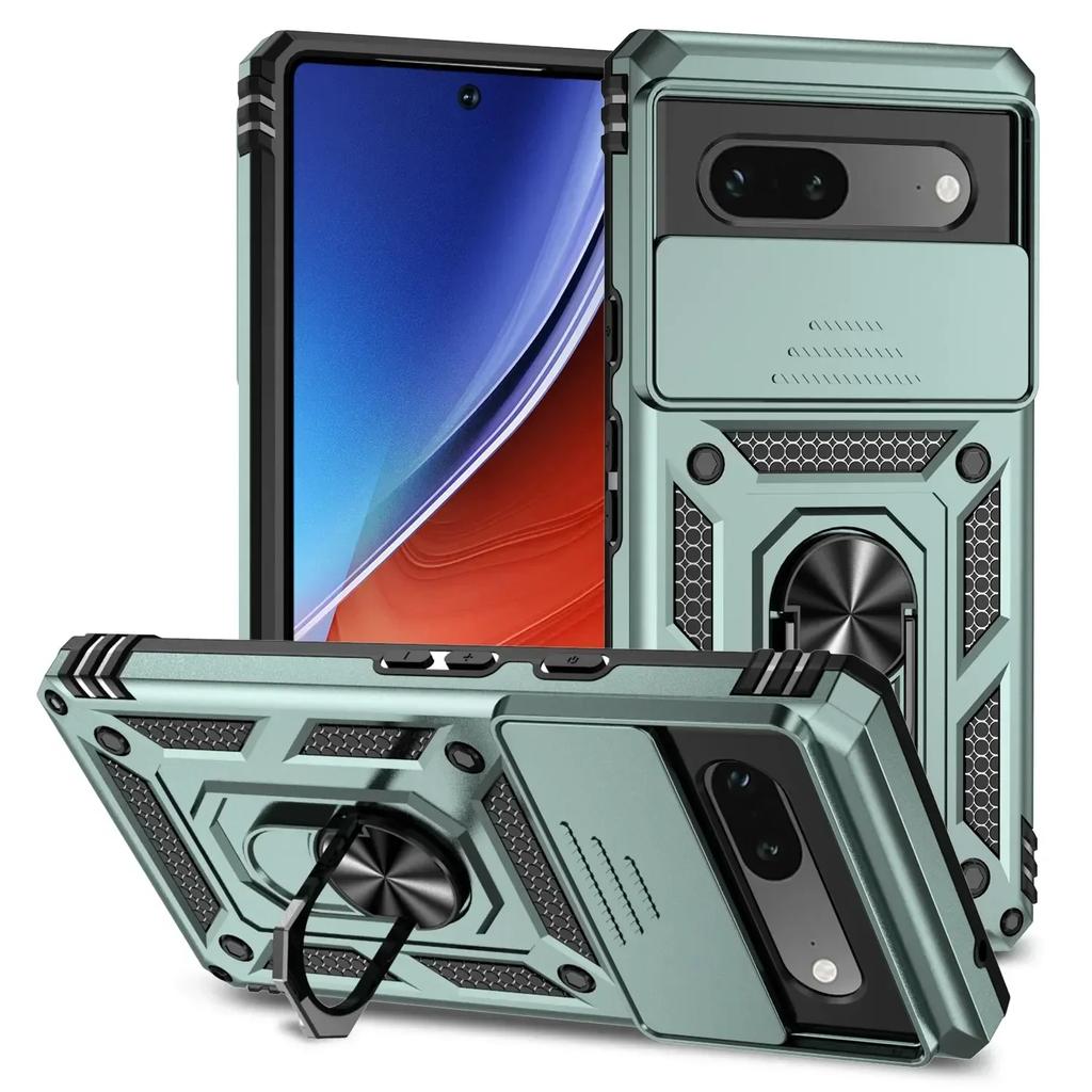 For Google Pixel 9 Pro XL Case Ring Holder Armor Shockproof Coque For Google Pixel 9 8 7 6 Pro 8A 7A 6A Slide Lens Protect Cover