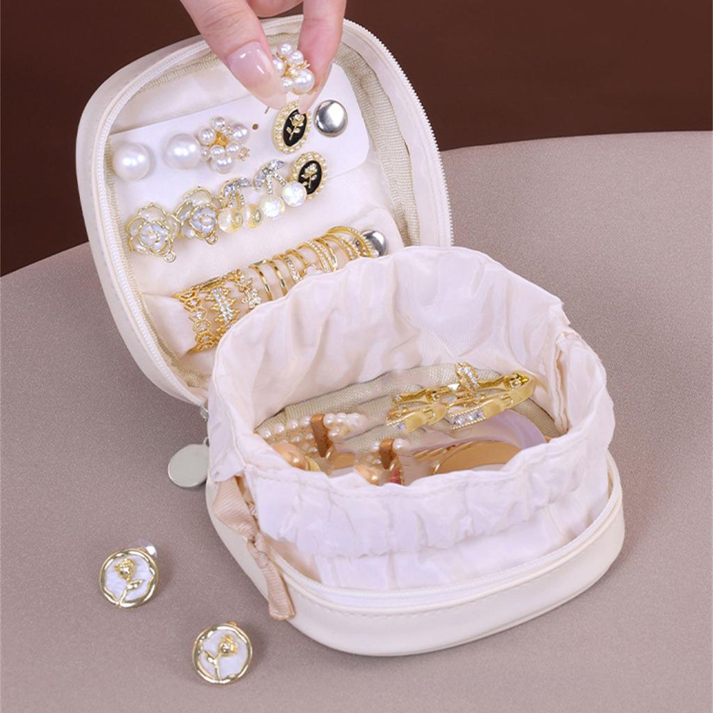 Soft Leather Jewelry Travel Pouch Pull Cord Closure System For Organizing Necklaces Earrings Bracelets Storage Box