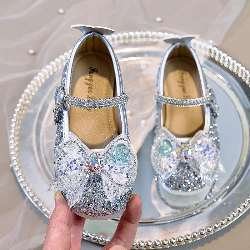 Nuove Scarpe Principessa Coda di Sirena di Cristallo 2025 per Bambine con Suola Morbida e Tacco Alto, Perfette per Abiti da Sera