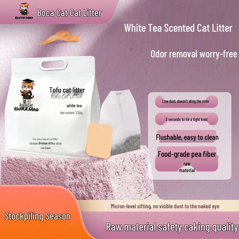 Boca Cat Deodorizing Tofu Litter, White Tea Scent, Dust-Free & Clumping, Indoor Use Only, 15kg.