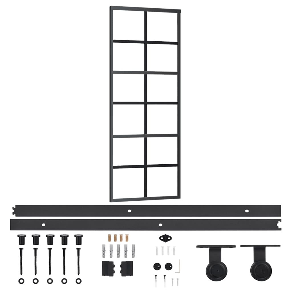 Vidaxl Sliding Door With Hardware, Esg Glass And Aluminium, 76X205 Cm