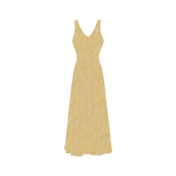 Coffee break French floral sleeveless vest dress summer new seaside vacation style slim waist dress S