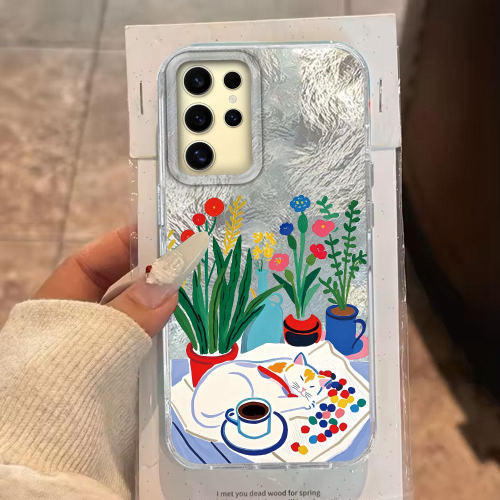 Szerencse Macska Örvény Textúra Női Lány Telefon Tok Samsung Galaxy S25 Edge S24 S23 S22 S21 FE Plus Ultra Hátlap Táska Borító