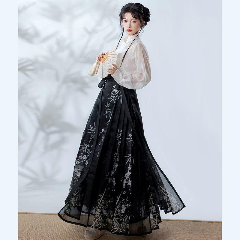 China Ming Dynasty Style Hanfu Women Suit Horse-face  Skirt Improved Suit