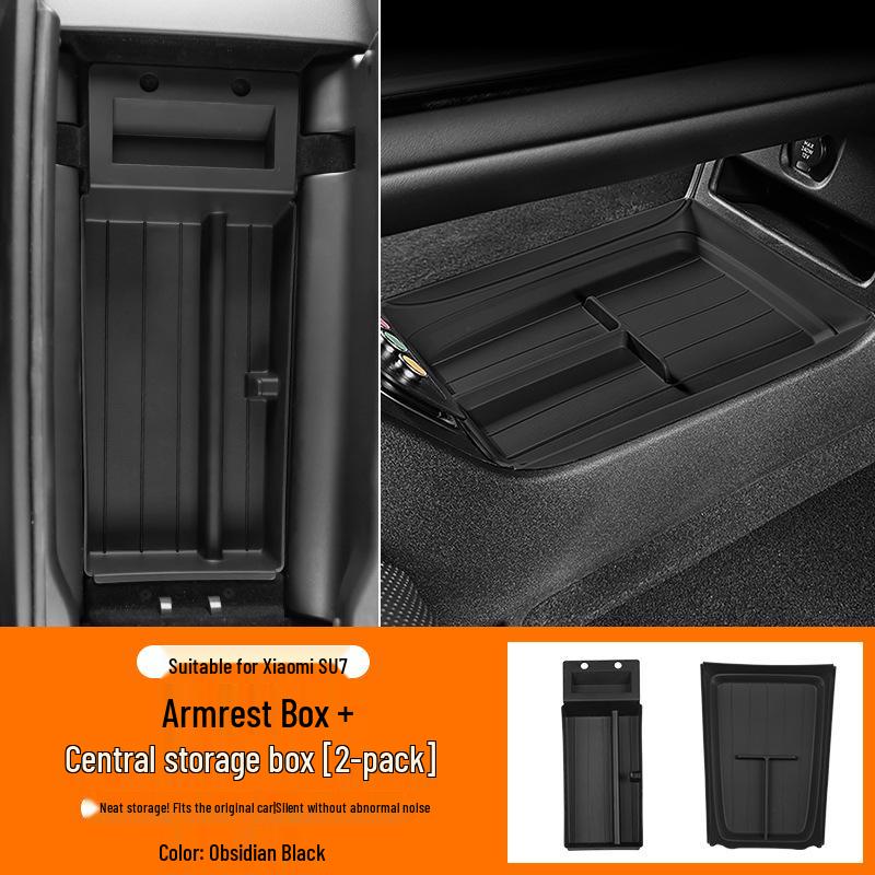 Two-Piece Interior Accessories for Xiaomi SU7: Center Console Storage Box & Cup Holder Protector