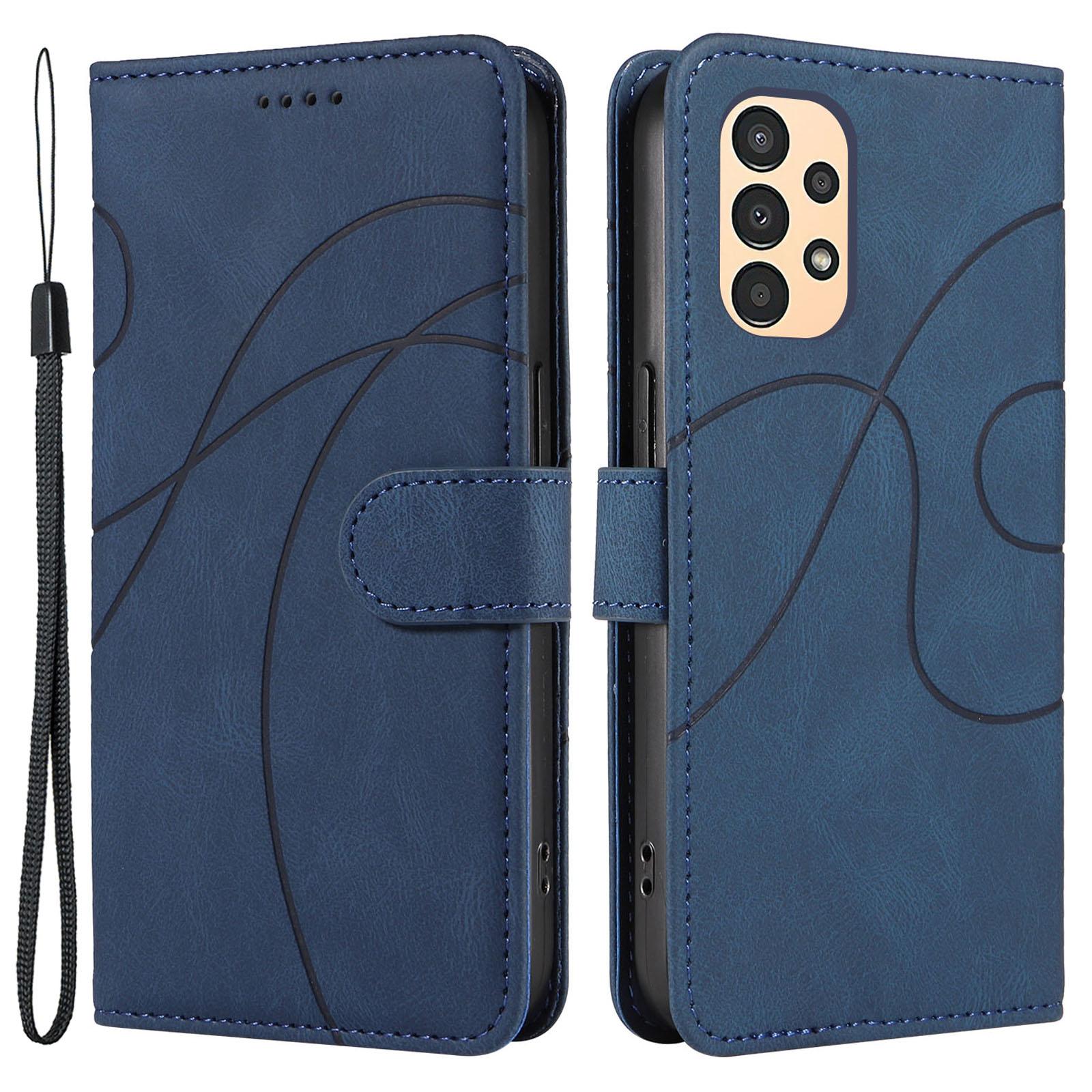 

For Samsung Galaxy A13 4G/5G Wallet Phone Cover PU Leather Imprinted Line Case with Stand Blue
