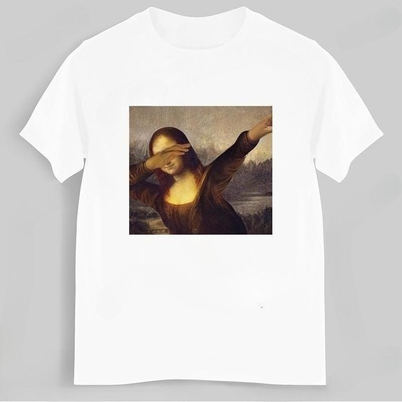 Summer T-Shirt Men's Cotton Top Unisex Dabbing Mona Lisa Dab Hiphop Classic Art Mona Lisa Black Men's T-Shirt