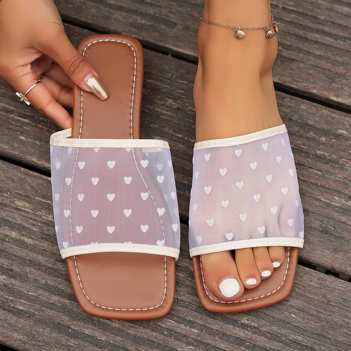Женские тапочки Новые популярные сандалии с узором Летние сетчатые тапочки на плоской подошве Модные и элегантные шлепанцы для женщин Zapatos De Mujer 36 бежевый 3835₽
