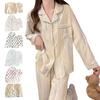 Damen-Pyjama-Set Niedliches Muster Langarm-Oberteil mit Knöpfen Und Weite Hosen