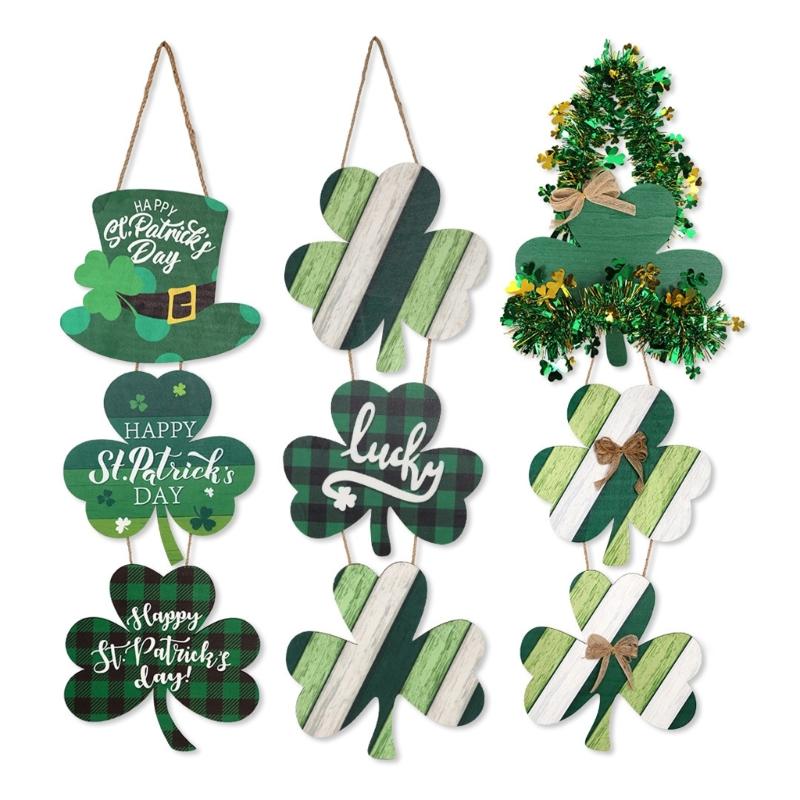 Irish Festival Decoration Wood Shamrock Door Sign Hanging Ornament for Front Door Mantels Tree Holiday Party Decoration