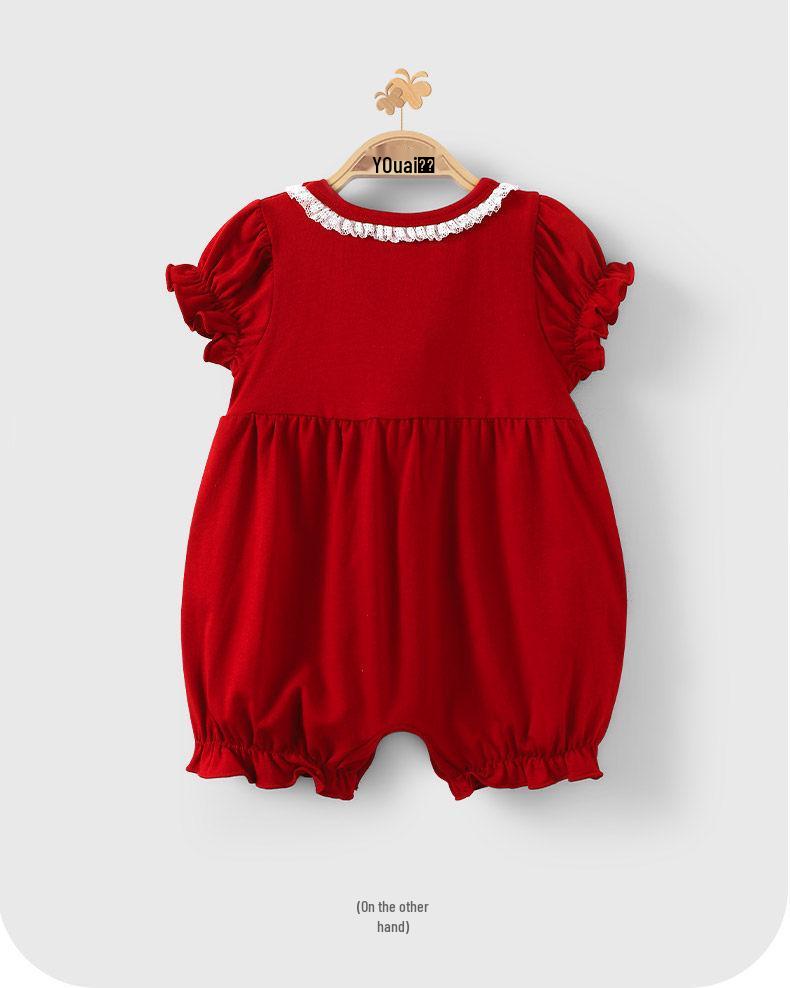 Youqi Baby Girl Red Romper - 26/100 Days or First Birthday Outfit