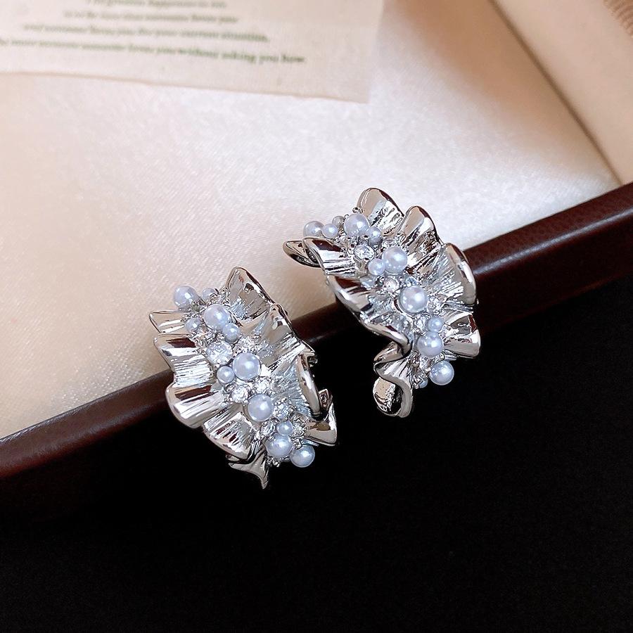 14k real gold electroplated C-shaped zircon pearl stud earrings exquisite and elegant court style earrings earrings women