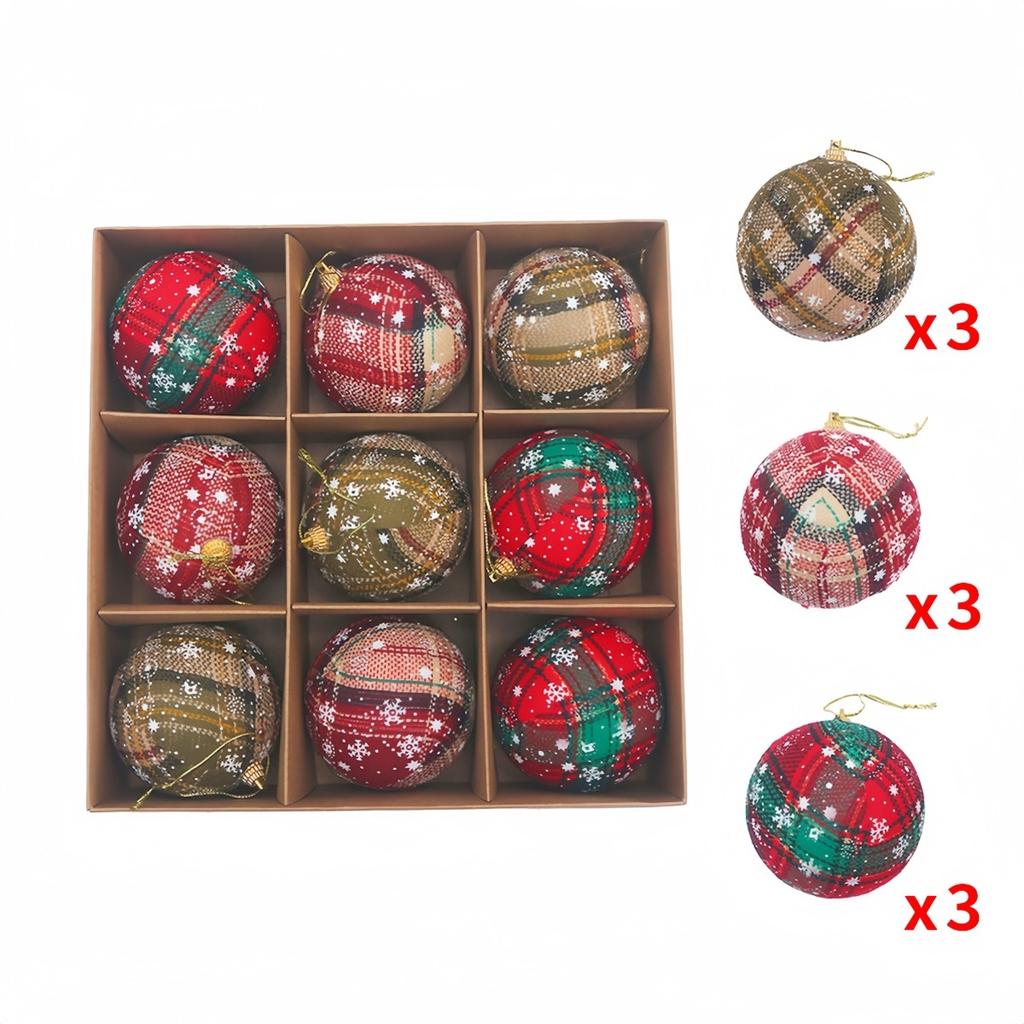 16pcs Christmas Balls with Plaid Design for Tree and Holiday Decorations