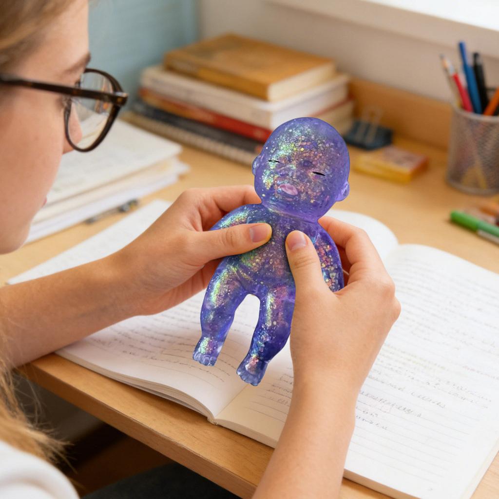 Squishy Babies Glitter Soft Moldable Cute Squishy Slow Rise Relaxing Sensory Fidget Relief Anxiety Stress Fun Desk Accessory for Adults Blue