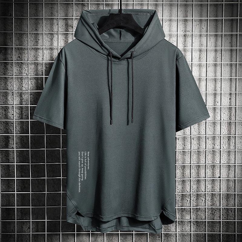 Men's Summer Hong Kong Style Trendy Solid Color Hooded Sweatshirt for Outdoor Sports and Leisure
