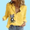 Women Fashion Buttoned Blouse Casual Thin Long Sleeve Top Ladies Cotton Linen Print Shirt