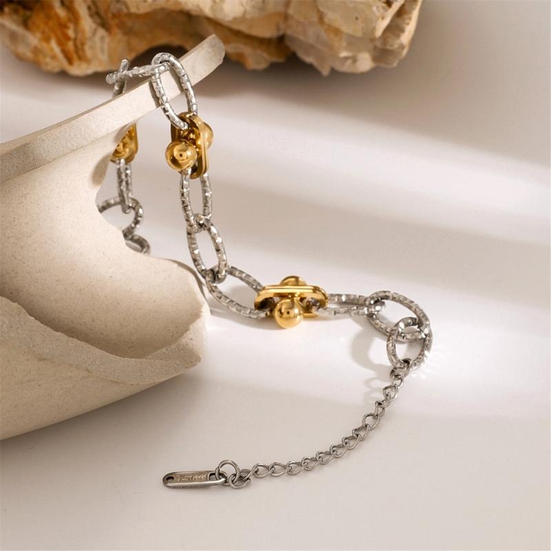 Stainless Steel Double Tone Handmade Bead Chain Bracelet Adjustable Length Wristchain Fashionable Wristwear Jewelry