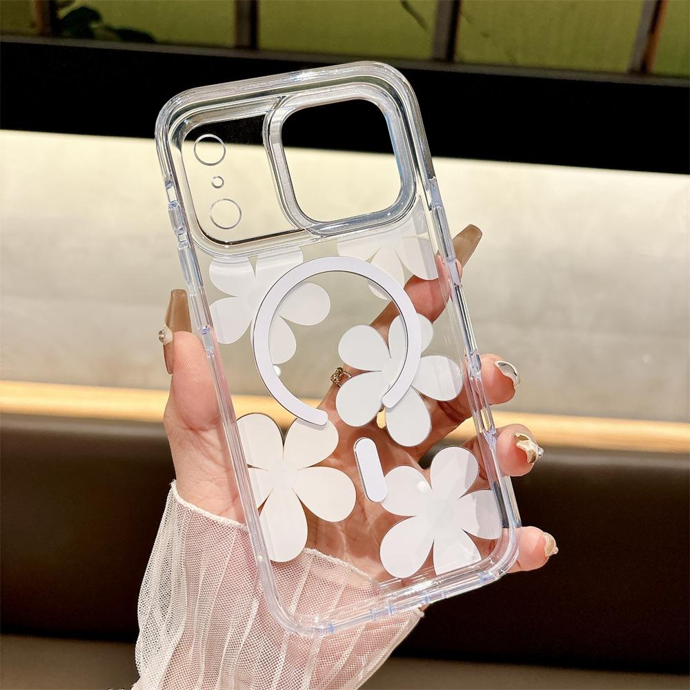 Stereoscopic Flowers Floral Clear Case For iPhone 17 Pro Max Air 16 15 Pro Max For Magsafe Wireless Charging Hard Cover Bumper