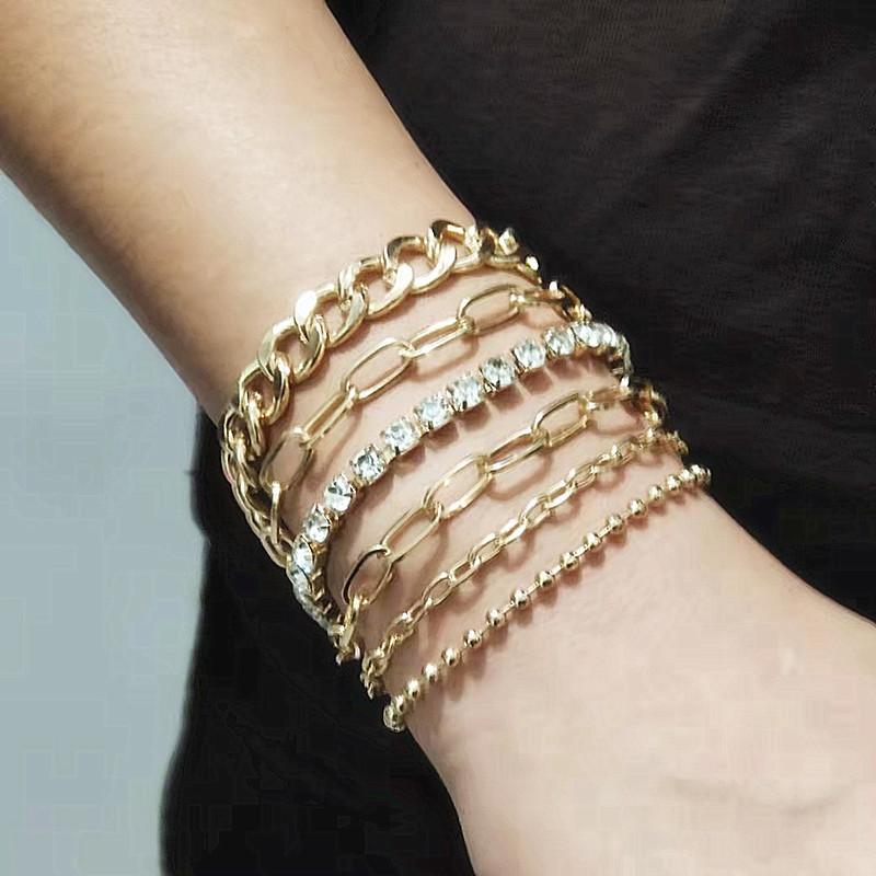 Hot-selling retro creative multi-element chain jewelry femininity versatile claw chain brick multi-layer bracelet set