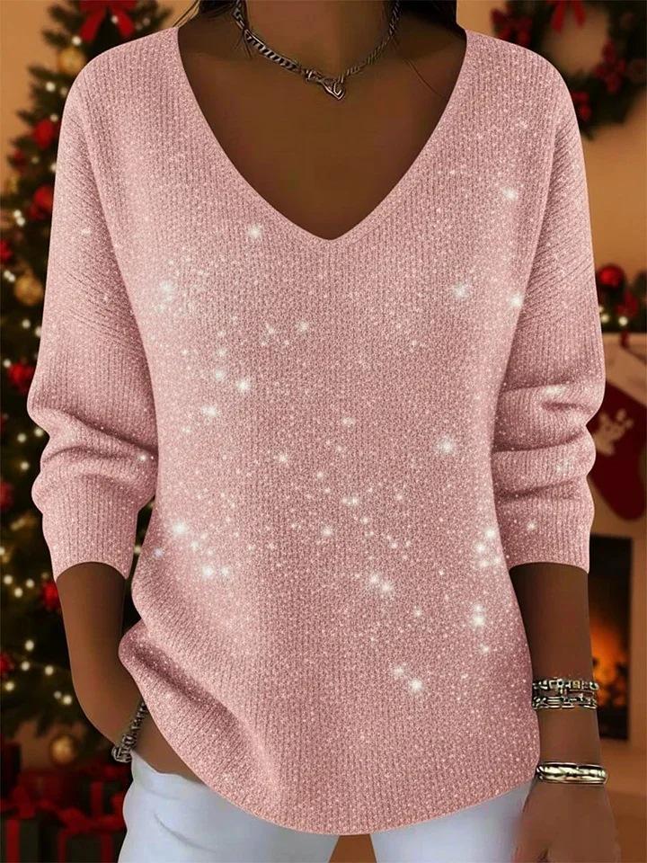 Women's 2026 Autumn Winter Christmas Long Sleeve V-neck Casual T-shirt