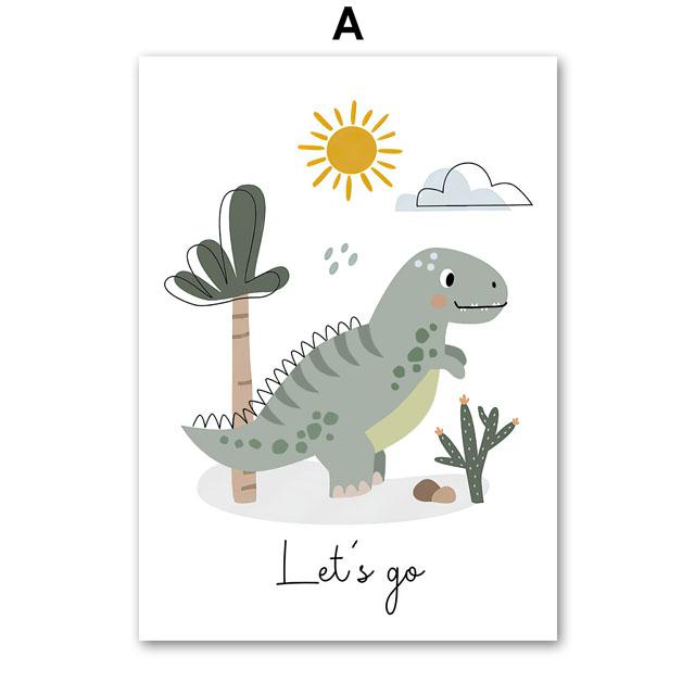Earth Dinosaur T-Rex Brachiosaurus Nursery Wall Art Canvas Painting Nordic Dino Posters And Prints Pictures Baby Kids Room Decor