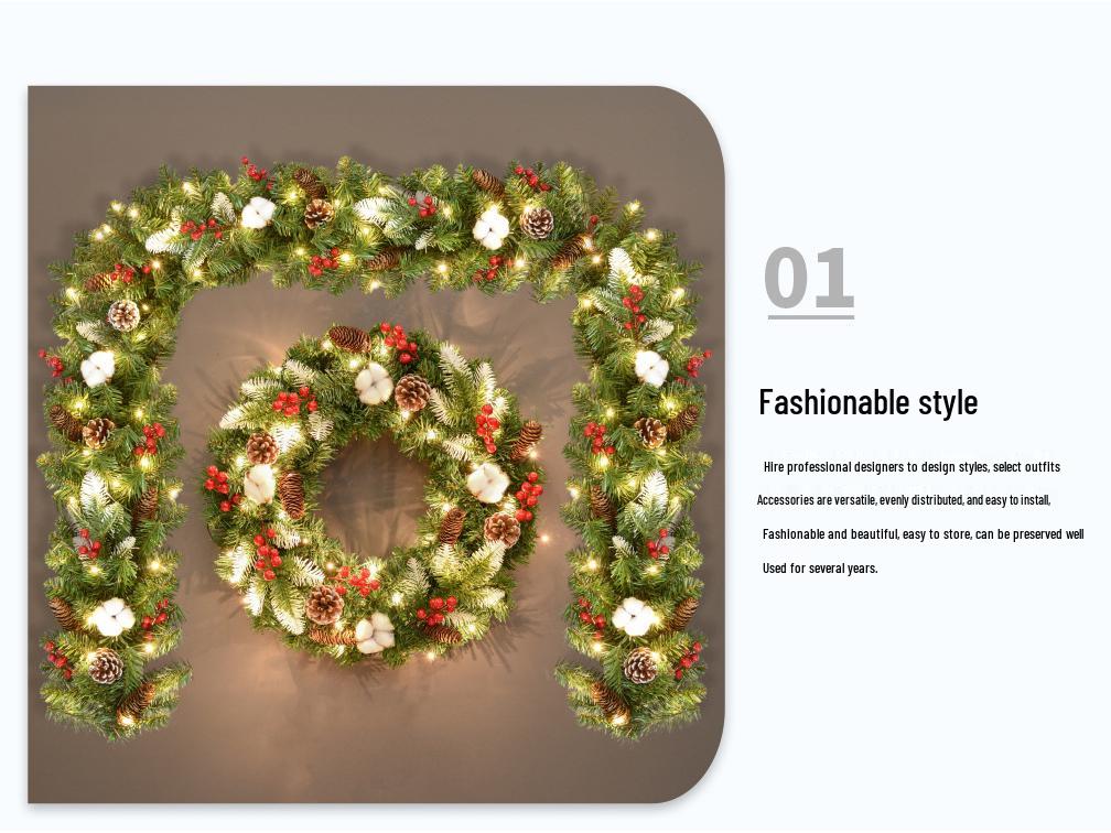 Christmas Glimmer: Garland Set for Tree, Window, and Fireplace with Flocked Leaf Ornaments