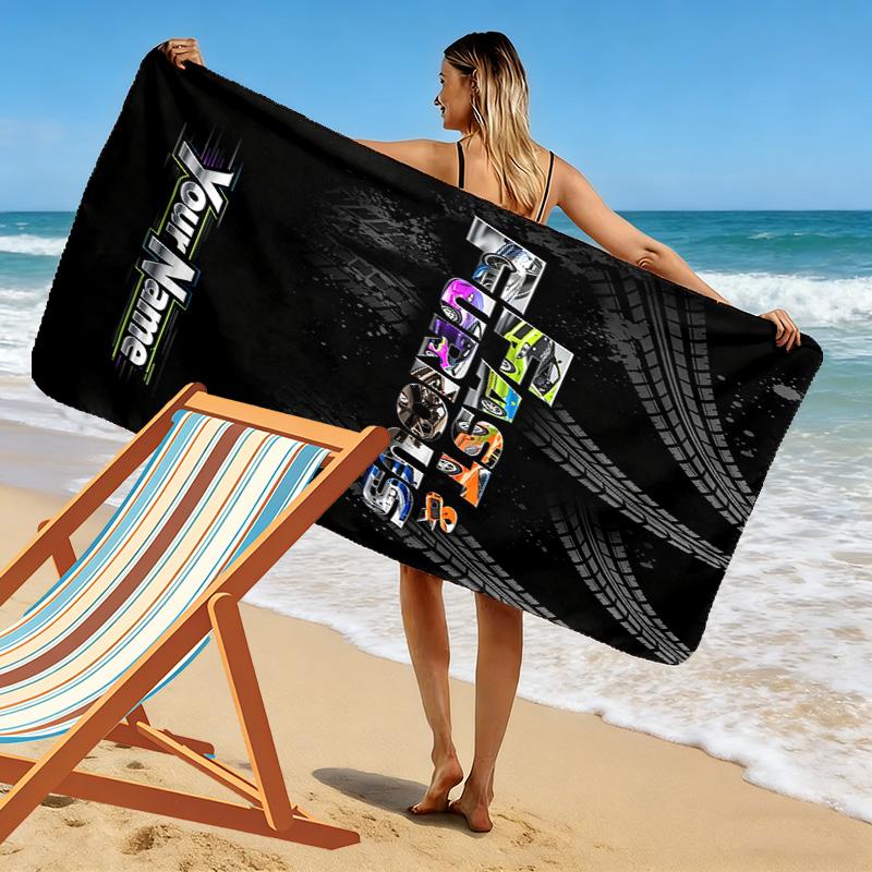 Name Custom Car Racing Fast Furious Print Beach Towel, Large Soft Quick Dry Towel for Beach Camping Swimming