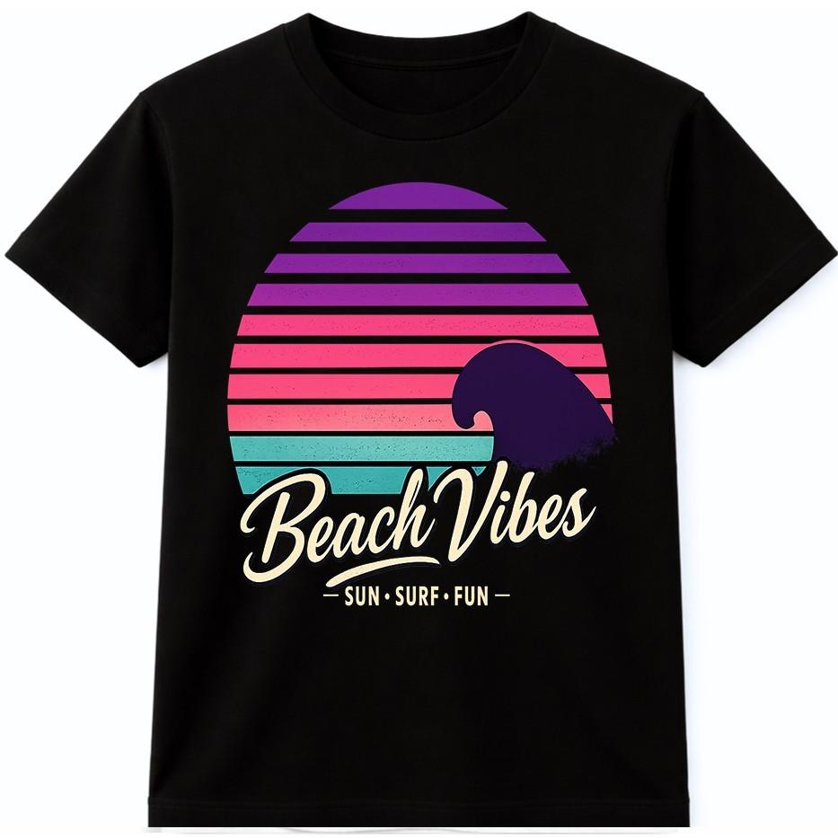 Beach T Shirt Retro Sunset Wave Surf Summer Sun Vibes Graphic Tee S разноцветный
