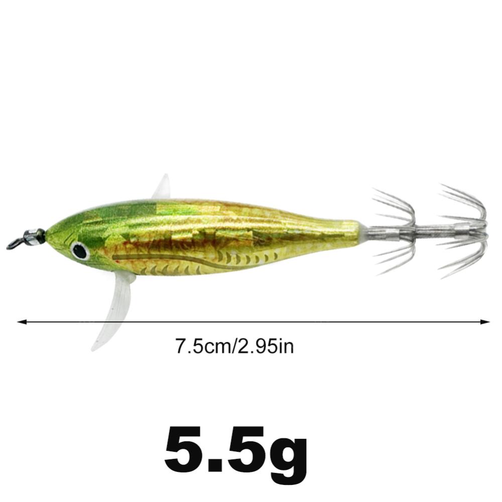 1-3pcs Luminous Floating Egi Lure 5.5g Wood Shrimp Horizontal Laser Squid Jigging Shrimp Hook Octopus Cuttlefish Fishing Baits