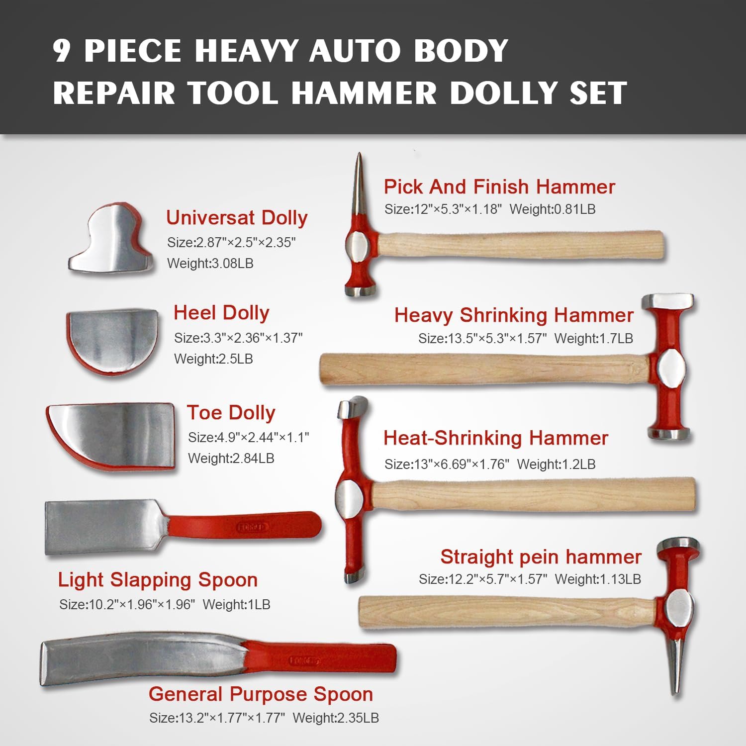 

Набор из 9 предметов для кузовного ремонта, набор долей и молотков из углеродистой стали, сверхпрочный с рукояткой из гикори United States