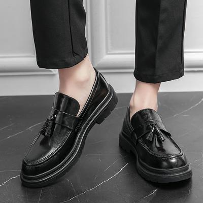 2025 High Quality Black Men's Loafers, Fashionable Tassels, Casual Patent Leather, Wedding Business Dress Shoes, Plus Size 46