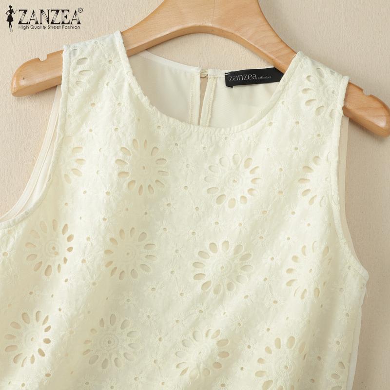 ZANZEA Women Casual Lace Crochet Patchwork Summer Sleeveless Tank Tops