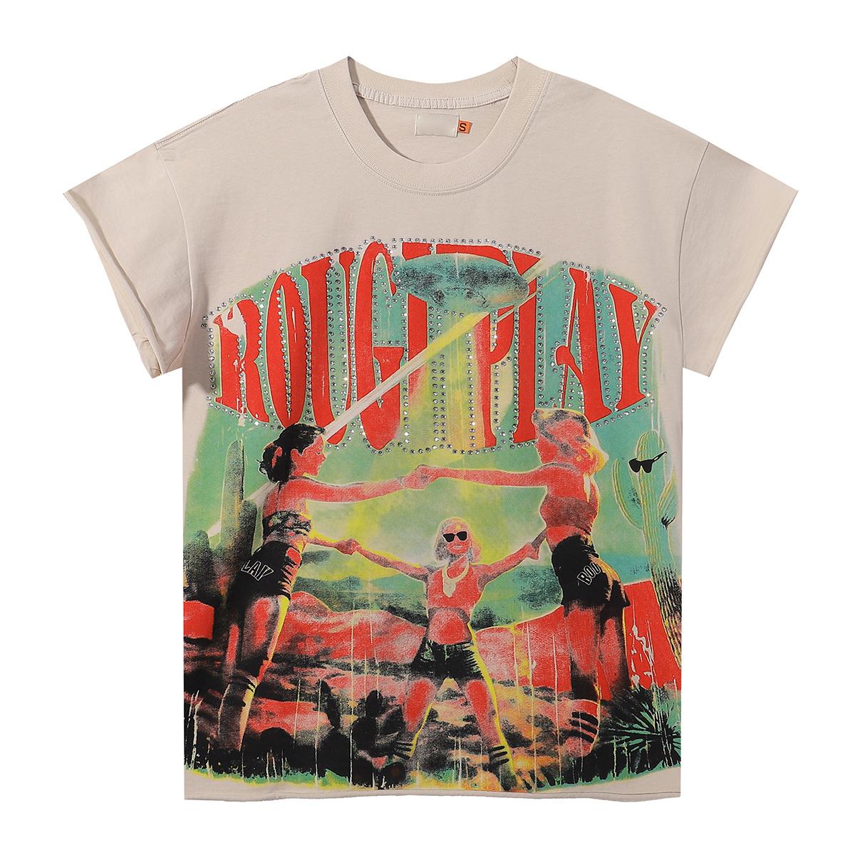 

Vintage Washed Rhinestone T-Shirt, Western Desert Graphic Unisex Streetwear Tee XL