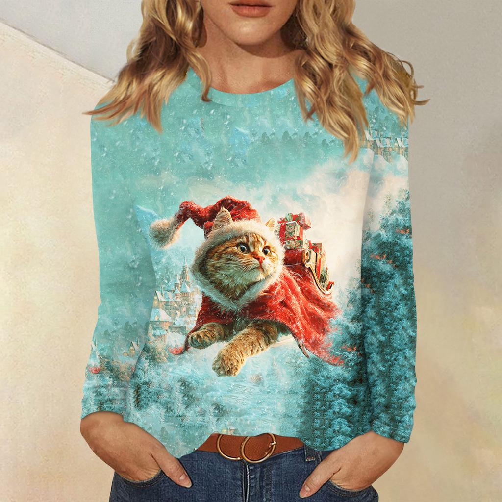 Košile s dlouhým rukávem pro ženy Roztomilý potisk Grafika Trička Halenky Běžné Velikosti Zásadní topy Pulovr