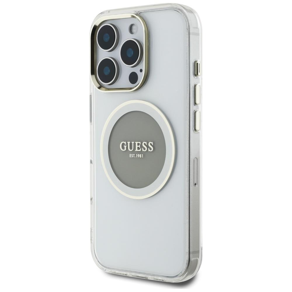 Etui Guess Iml Metal Colored Circle      Classic Logo Magsafe Do Iphone 16 Pro Szary