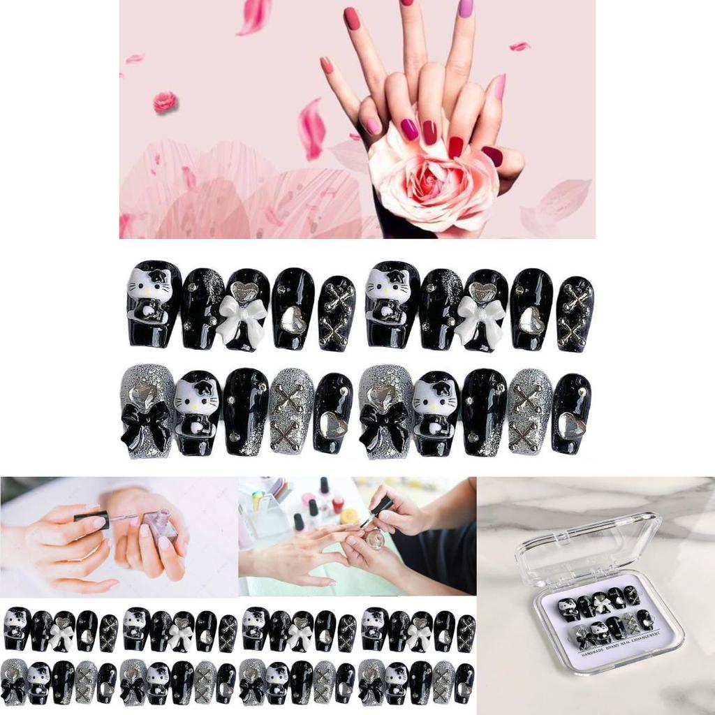 Handmade Xs-l Dark Kitty Flame Butterfly Nail Stickers For Women
