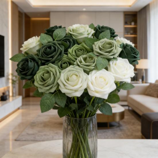 25 Pcs Artificial Rose Flower with Long Stem Real Touch Faux Silk Rose Bouquet for Wedding Party Table Centerpieces Festival Decoration