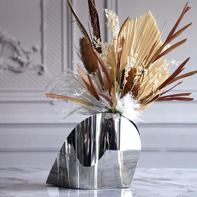 Modern Simple Stainless Steel Curved Mirror Flower Ornaments for Home Living Room Dining Table Dual-purpose Wine Barrel Vase Decoration