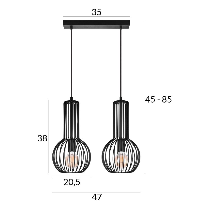 Bongo 2 Lampa Wisząca - Loftowa, Druciana, 2Xe27