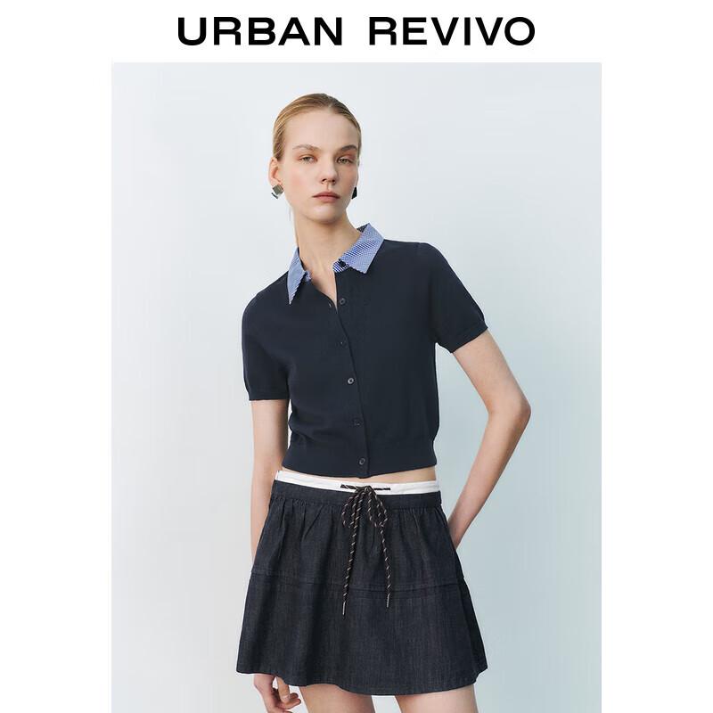 UR Women s Plaid Patchwork Faux Two-Piece Cardigan S